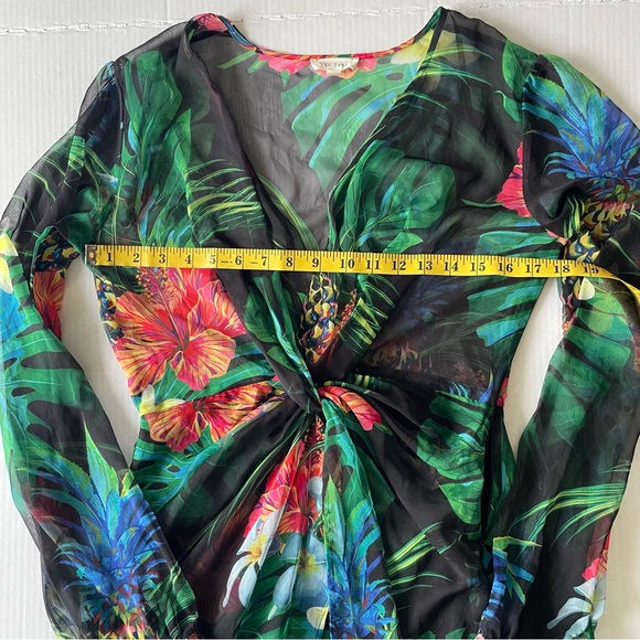 The Sang Vibrant Tropical Floral Print Maxi Dress Sheer Lined Skirt Under - Picture 7 of 10